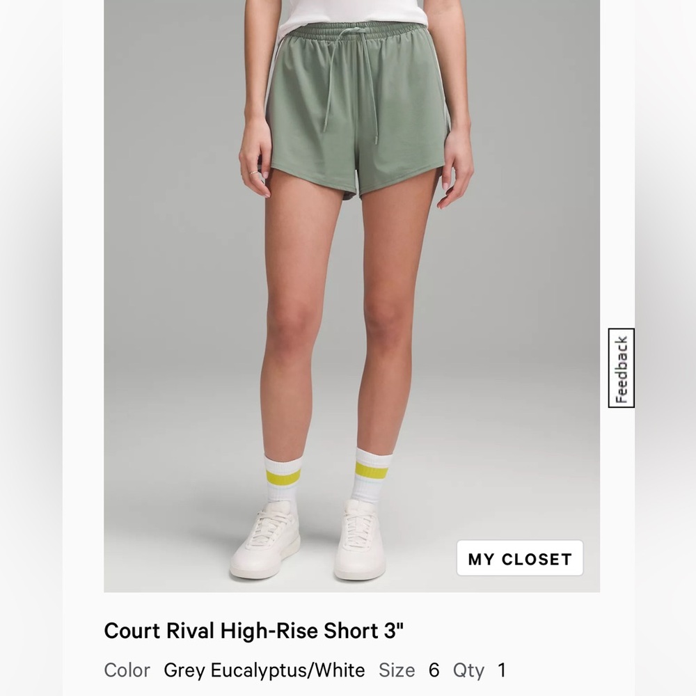 Lululemon Court Rival HR short 3” - Grey Eucalyptus Sz 6